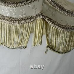 E1 Large Antique Victorian Parlor Lamp Shade Brocade Floral Fringes Metal Frame