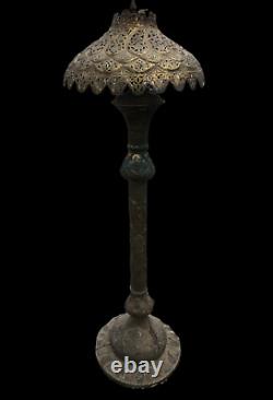 EARLY Moorish Style Antique Brass FILIGREE Floor Lamp with Shade c. 1920