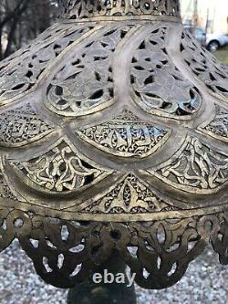 EARLY Moorish Style Antique Brass FILIGREE Floor Lamp with Shade c. 1920