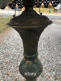 EARLY Moorish Style Antique Brass FILIGREE Floor Lamp with Shade c. 1920