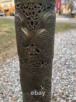 EARLY Moorish Style Antique Brass FILIGREE Floor Lamp with Shade c. 1920