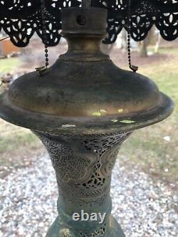 EARLY Moorish Style Antique Brass FILIGREE Floor Lamp with Shade c. 1920