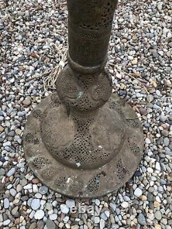 EARLY Moorish Style Antique Brass FILIGREE Floor Lamp with Shade c. 1920