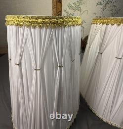 EUC Pair 2 Vintage Pinch Pleat Drum Lamp Shade White Gold Hollywood Regency MCM
