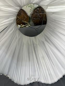 EUC Pair 2 Vintage Pinch Pleat Drum Lamp Shade White Gold Hollywood Regency MCM