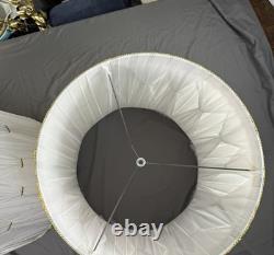 EUC Pair 2 Vintage Pinch Pleat Drum Lamp Shade White Gold Hollywood Regency MCM