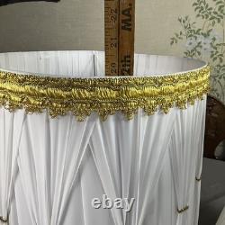 EUC Pair 2 Vintage Pinch Pleat Drum Lamp Shade White Gold Hollywood Regency MCM