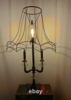 EUC VINTAGE Cast Iron Lamp Base 3 Tier Glass Spheres Bulb Shade Not Included