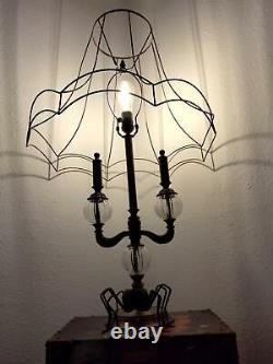 EUC VINTAGE Cast Iron Lamp Base 3 Tier Glass Spheres Bulb Shade Not Included