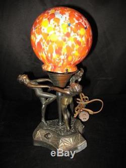 Early 1900's Vintage Lamp Antique Lighting Lamps Art Deco End of Day Shade Nymph