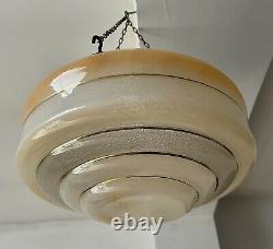 Early c20th Art Deco Flycatcher Glass Ceiling Light Lamp Shade With Chains