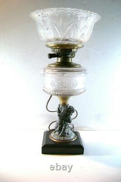 Electrtified Vintage Kerosene Oil figural Lamp with 4 gas shade