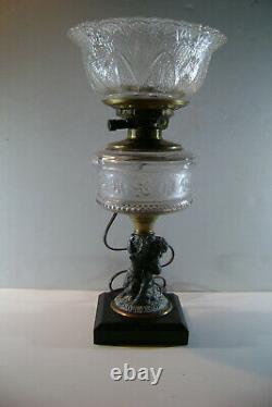 Electrtified Vintage Kerosene Oil figural Lamp with 4 gas shade