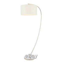 Elegant Floor Lamp Bright Nickel Arched Base & Vintage White Shade -Foot Switch