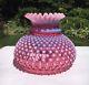 Fenton Cranberry Opalescent Hobnail Lamp Shade With Sticker 6 3/4 Vntg