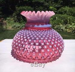 FENTON CRANBERRY OPALESCENT HOBNAIL LAMP SHADE With STICKER 6 3/4 VNTG