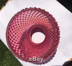 FENTON CRANBERRY OPALESCENT HOBNAIL LAMP SHADE With STICKER 6 3/4 VNTG