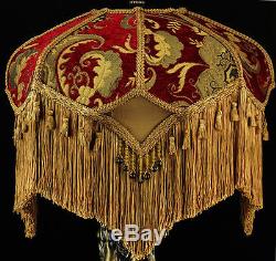 FLOOR LAMPSHADE RED GOLD CHENILLE FABRIC W SILK STUNNING SHADE VICTORIAN VINTAGE