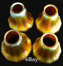 Four Vintage Iridescent Marigold Carnival Fostoria Art Glass Lamp Shades Nuart