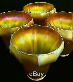 Four Vintage Iridescent Marigold Carnival Fostoria Art Glass Lamp Shades Nuart