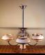 French Vintage Ceiling Chandelier 5 Lamp Shade Light Art Deco Glass Chrome Wood
