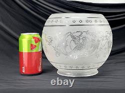 Figural Bird Antique Acid Etched Glass Lamp Shade Gas Oil Victorian Ball Bowl 5