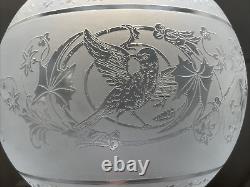 Figural Bird Antique Acid Etched Glass Lamp Shade Gas Oil Victorian Ball Bowl 5