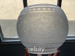 Figural Bird Antique Acid Etched Glass Lamp Shade Gas Oil Victorian Ball Bowl 5