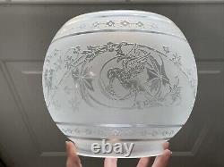 Figural Bird Antique Acid Etched Glass Lamp Shade Gas Oil Victorian Ball Bowl 5