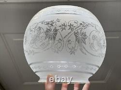 Figural Bird Antique Acid Etched Glass Lamp Shade Gas Oil Victorian Ball Bowl 5