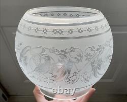 Figural Bird Antique Acid Etched Glass Lamp Shade Gas Oil Victorian Ball Bowl 5