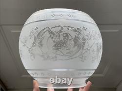 Figural Bird Antique Acid Etched Glass Lamp Shade Gas Oil Victorian Ball Bowl 5