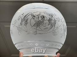 Figural Bird Antique Acid Etched Glass Lamp Shade Gas Oil Victorian Ball Bowl 5