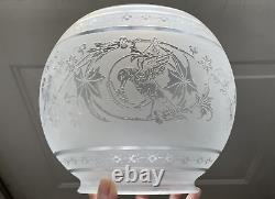 Figural Bird Antique Acid Etched Glass Lamp Shade Gas Oil Victorian Ball Bowl 5