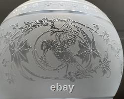 Figural Bird Antique Acid Etched Glass Lamp Shade Gas Oil Victorian Ball Bowl 5