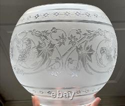 Figural Bird Antique Acid Etched Glass Lamp Shade Gas Oil Victorian Ball Bowl 5