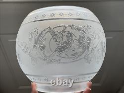 Figural Bird Antique Acid Etched Glass Lamp Shade Gas Oil Victorian Ball Bowl 5