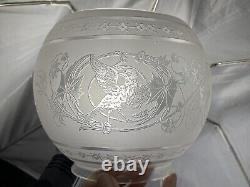 Figural Bird Antique Acid Etched Glass Lamp Shade Gas Oil Victorian Ball Bowl 5