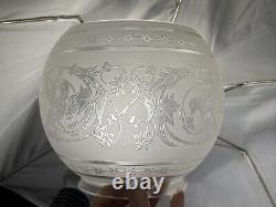 Figural Bird Antique Acid Etched Glass Lamp Shade Gas Oil Victorian Ball Bowl 5