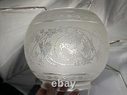 Figural Bird Antique Acid Etched Glass Lamp Shade Gas Oil Victorian Ball Bowl 5