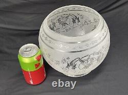 Figural Bird Antique Acid Etched Glass Lamp Shade Gas Oil Victorian Ball Bowl 5