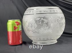 Figural Bird Antique Acid Etched Glass Lamp Shade Gas Oil Victorian Ball Bowl 5