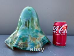 Fine Antique Blown Art Glass Fluted, Draped & Scalloped Green Lamp Shade 10x7.5