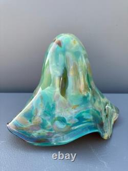 Fine Antique Blown Art Glass Fluted, Draped & Scalloped Green Lamp Shade 10x7.5