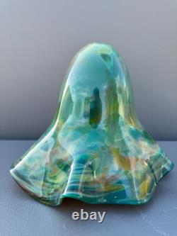Fine Antique Blown Art Glass Fluted, Draped & Scalloped Green Lamp Shade 10x7.5