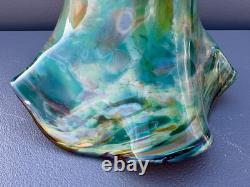 Fine Antique Blown Art Glass Fluted, Draped & Scalloped Green Lamp Shade 10x7.5