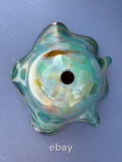 Fine Antique Blown Art Glass Fluted, Draped & Scalloped Green Lamp Shade 10x7.5