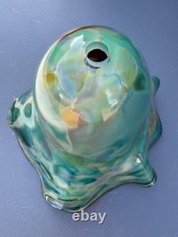 Fine Antique Blown Art Glass Fluted, Draped & Scalloped Green Lamp Shade 10x7.5