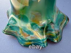 Fine Antique Blown Art Glass Fluted, Draped & Scalloped Green Lamp Shade 10x7.5