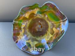 Fine Antique Blown Art Glass Fluted, Draped & Scalloped Green Lamp Shade 10x7.5